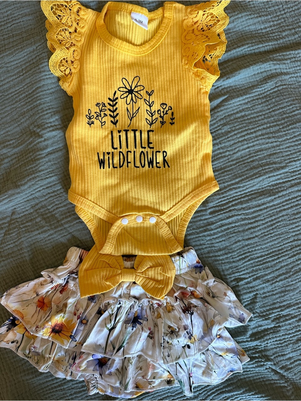 Yellow 'Little Wildflower' Ruffle-Sleeve Baby Bodysuit
